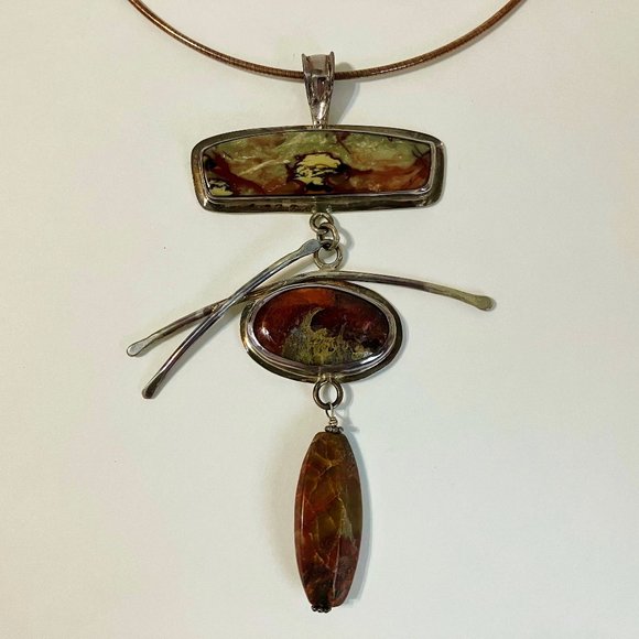 Morrison Jasper Pendant Sterling Silver Unique Handcrafted Asian Style Necklace